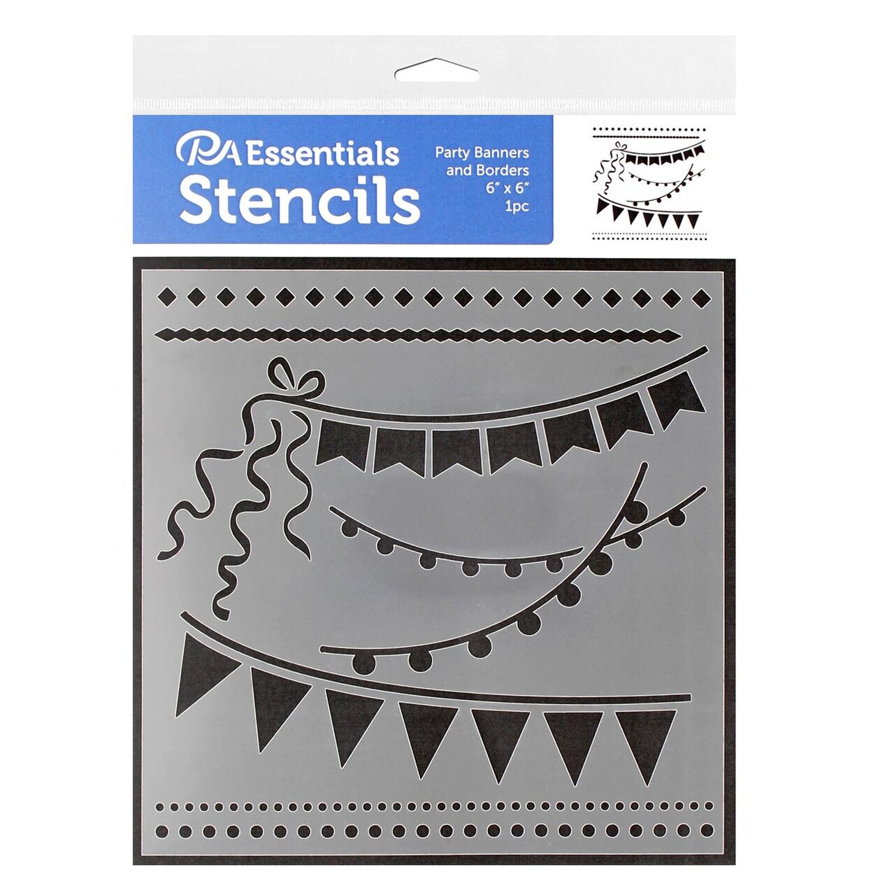 PA Essentials Stencil Party Banners and Borders for Painting on Wood, Canvas, Paper, Fabric, Wall and Tile, Reusable DIY Art Craft Stencils for Painting, 6"x6" Inches
